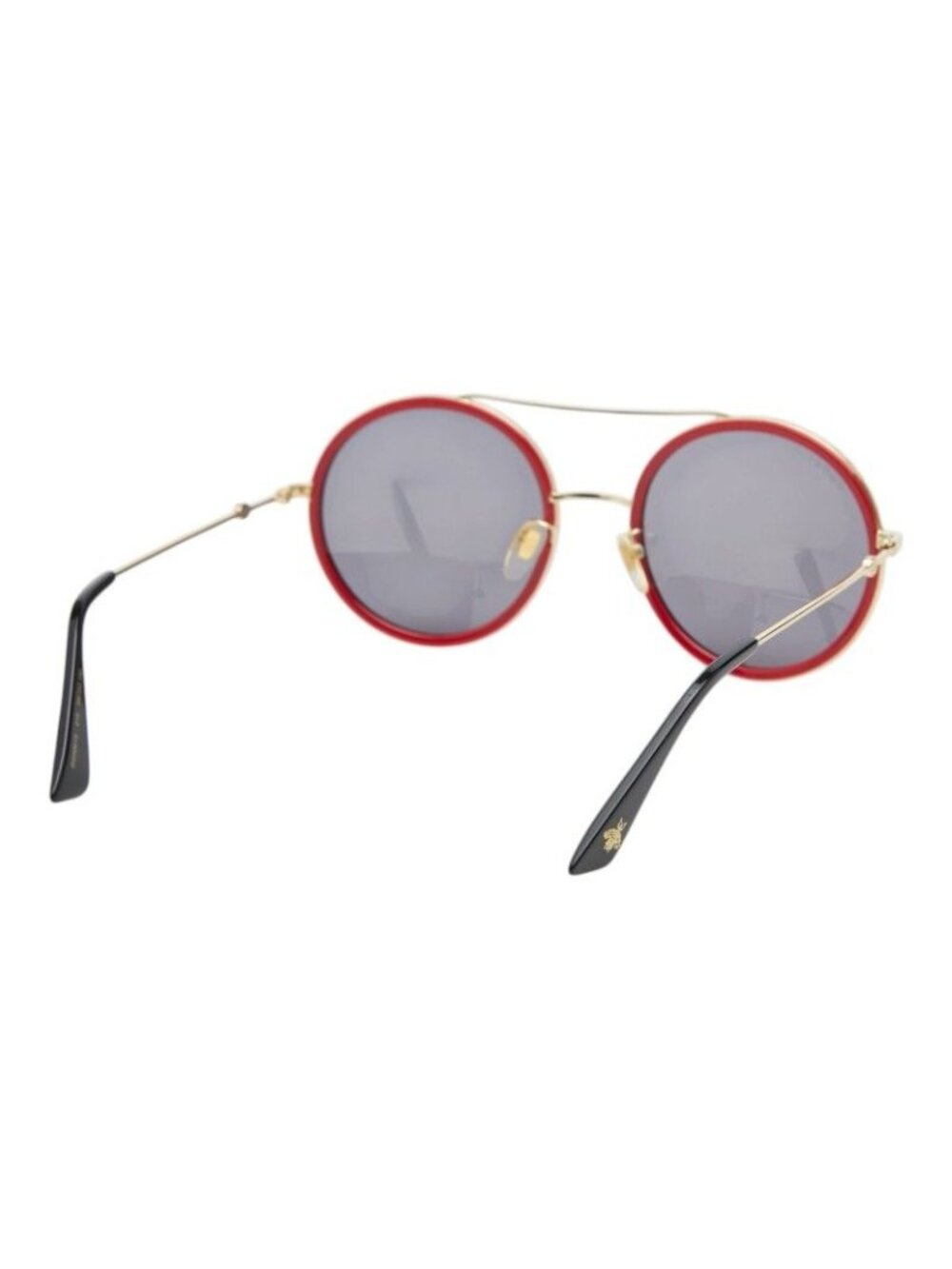 Gucci Two Bridge Round Sunglasses Red Gold Metal Acetate 1- Eyewear - Picture 3 of 8